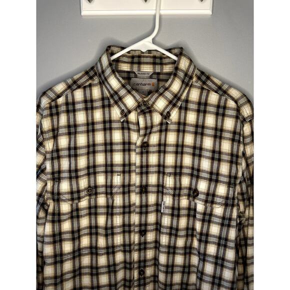 Carhartt Plaid Relaxed Fit Long Sleeve Button Down Work Shirt Gray Men's Medium - Picture 2 of 7